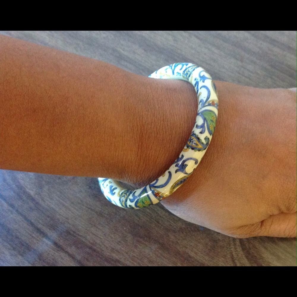 Cloisonné Blue Porcelain Bracelet Paisley Bangle